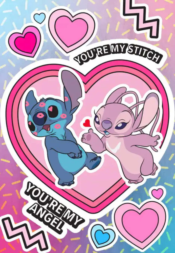 Vibrant Stitch & Angel Wallpaper: Love & Companionship Design