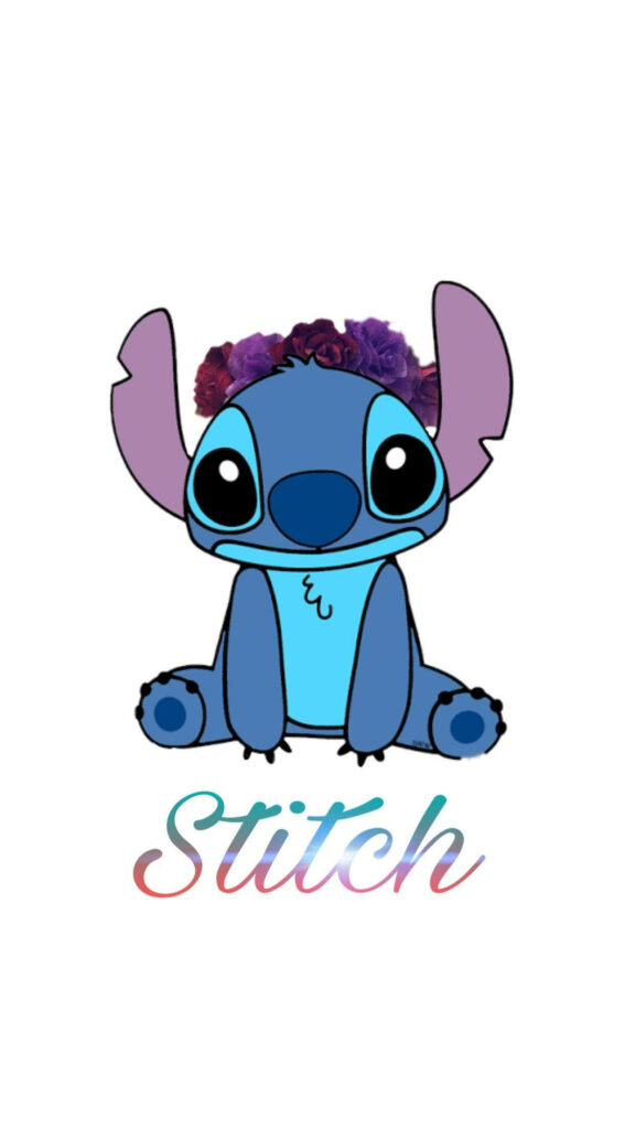 Adorable Stitch-Inspired Wallpaper with Flower Crown for iPhone