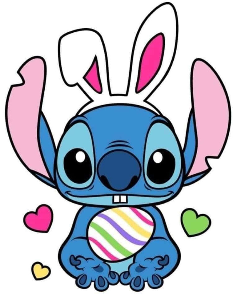 Colorful Stitch Easter Bunny Wallpaper with Hearts & Egg Design
