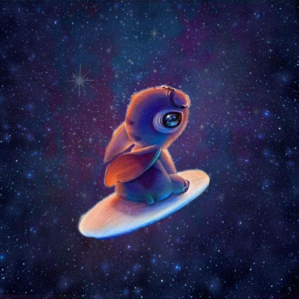 Colorful Cosmic Surfing Character Wallpaper - Whimsical Adventure