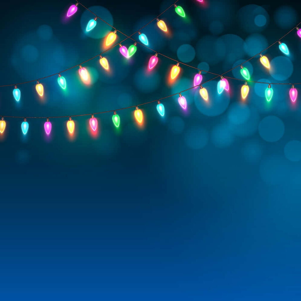 Festive String Lights Wallpaper on Dreamy Deep Blue Background