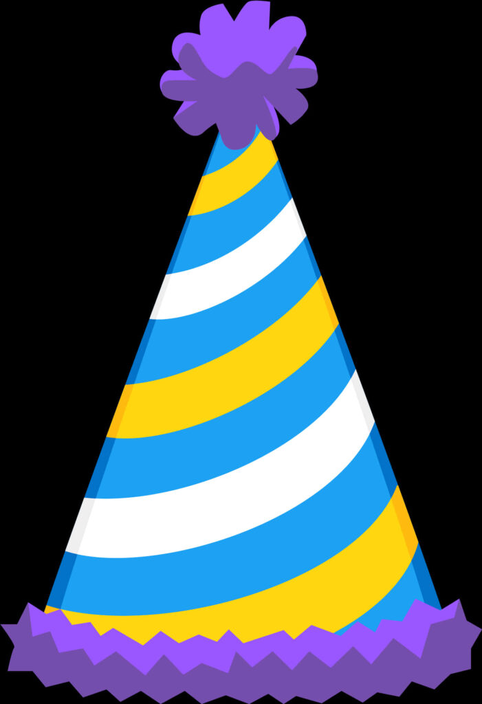 Colorful Striped Birthday Hat Wallpaper with Purple Pom-Pom Accent