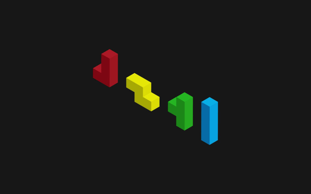 Modern Vintage Tetris Wallpaper: Minimalist Colorful Design on Black