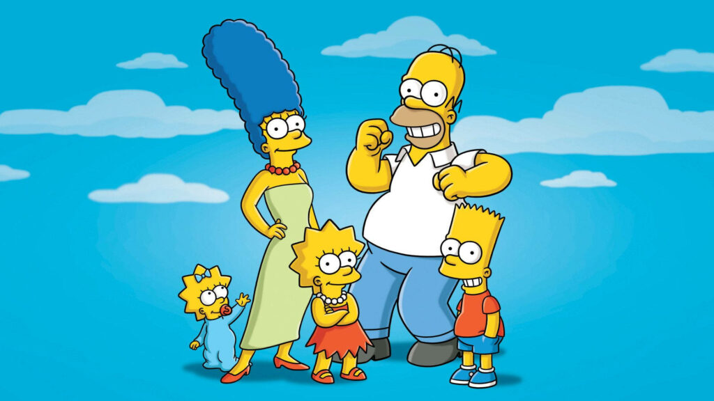 Vibrant Simpsons Family Wallpaper Against Blue Sky Background