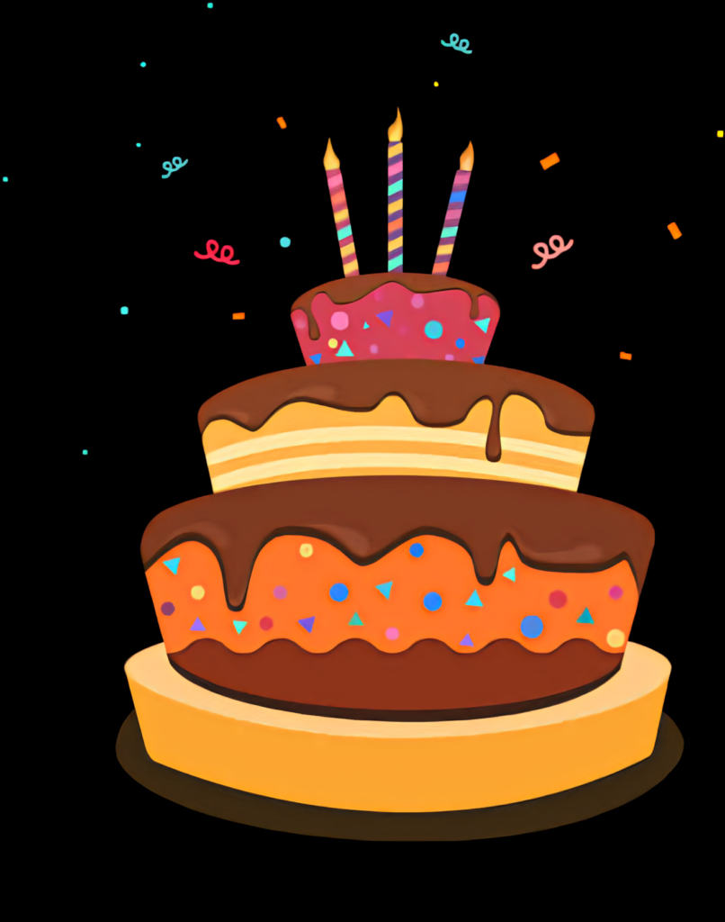 Vibrant Birthday Cake Illustration with Confetti Background Wallpaper
