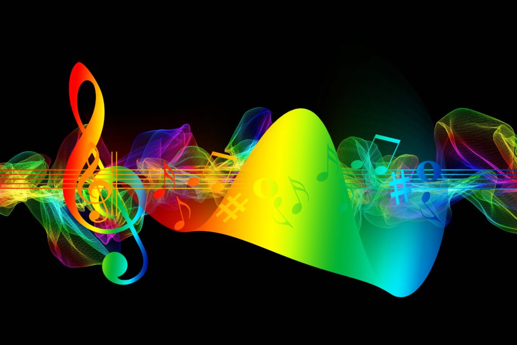 Vibrant Treble Clef Wallpaper with Colorful Musical Notes