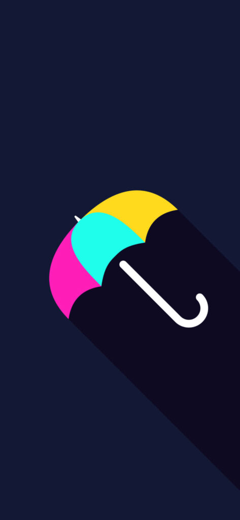 Colorful Umbrella Minimalist Wallpaper Against Dark Navy Background