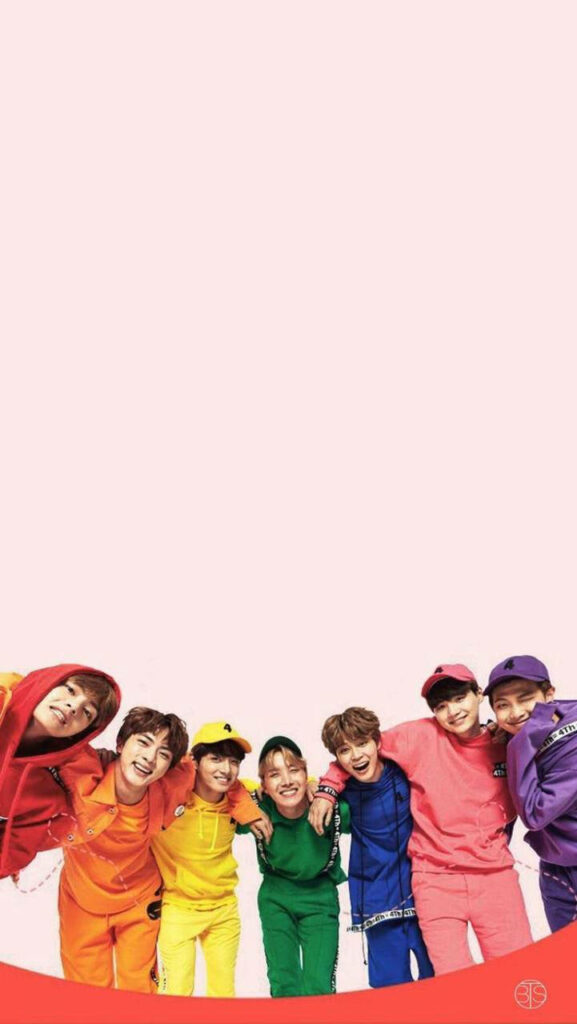 BTS Rainbow Unity: A Whimsical Lockscreen of the Group in Coordinated Sweatpants, Symbolizing Togetherness Wallpaper