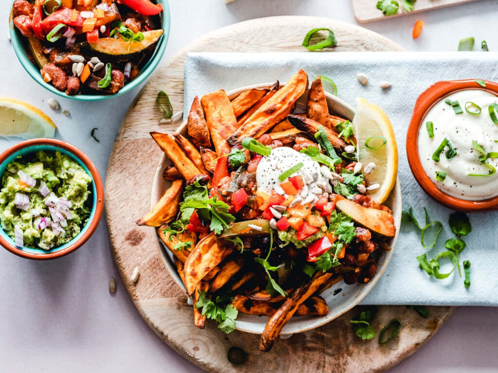 Colorful Wallpaper: Crispy Fries, Hummus & Salsa Spread