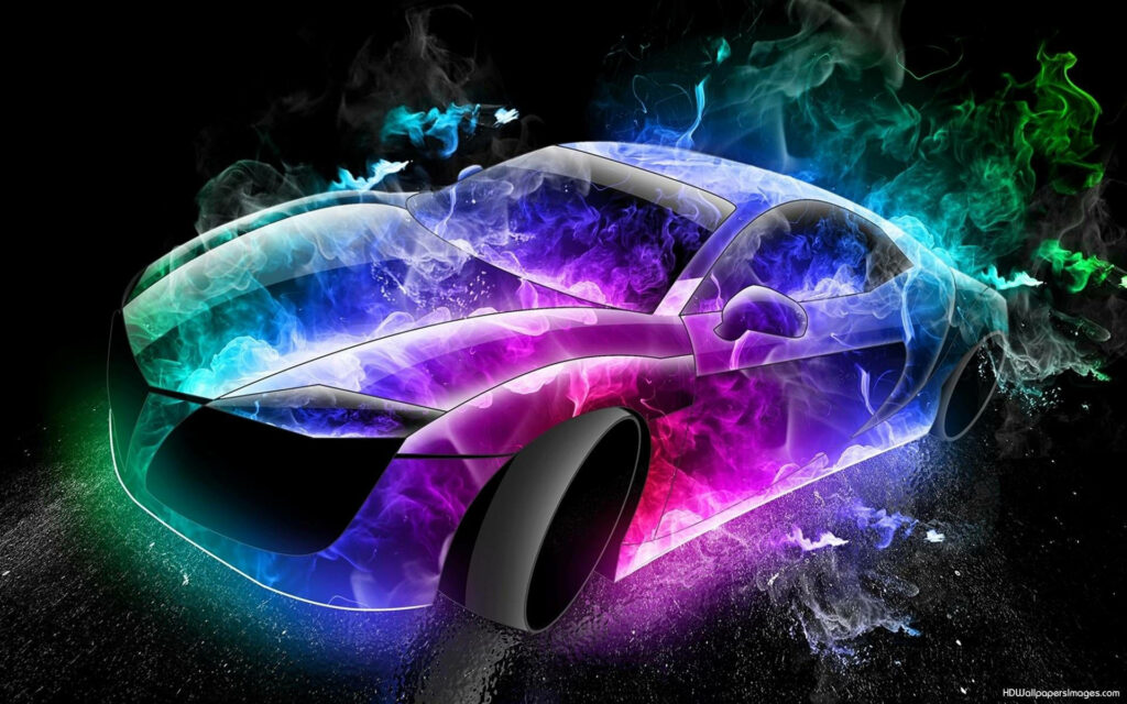 Smoke Show: A Colorful Car with Cool LED Lights Revs Up in Vibrant Wallpaper