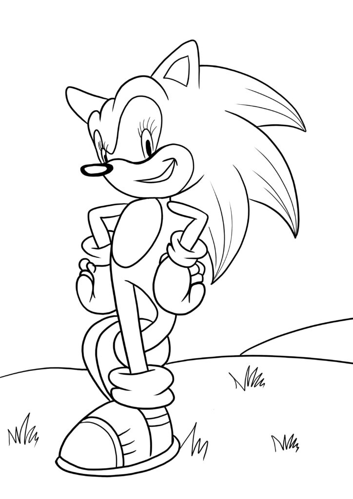 Sonic the Hedgehog: Confident Pose B&W Wallpaper for Coloring Fun