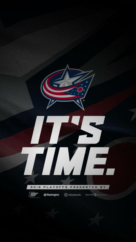Columbus Blue Jackets playoff wallpaper with star flag logo and bold Its Time text background