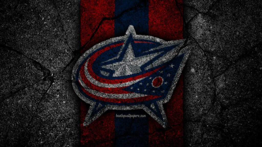 Columbus Blue Jackets logo on cracked rock with red and blue stripes NHL team wallpaper background