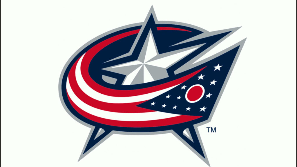 Columbus Blue Jackets logo with bold star and red white blue flag on clean white wallpaper background
