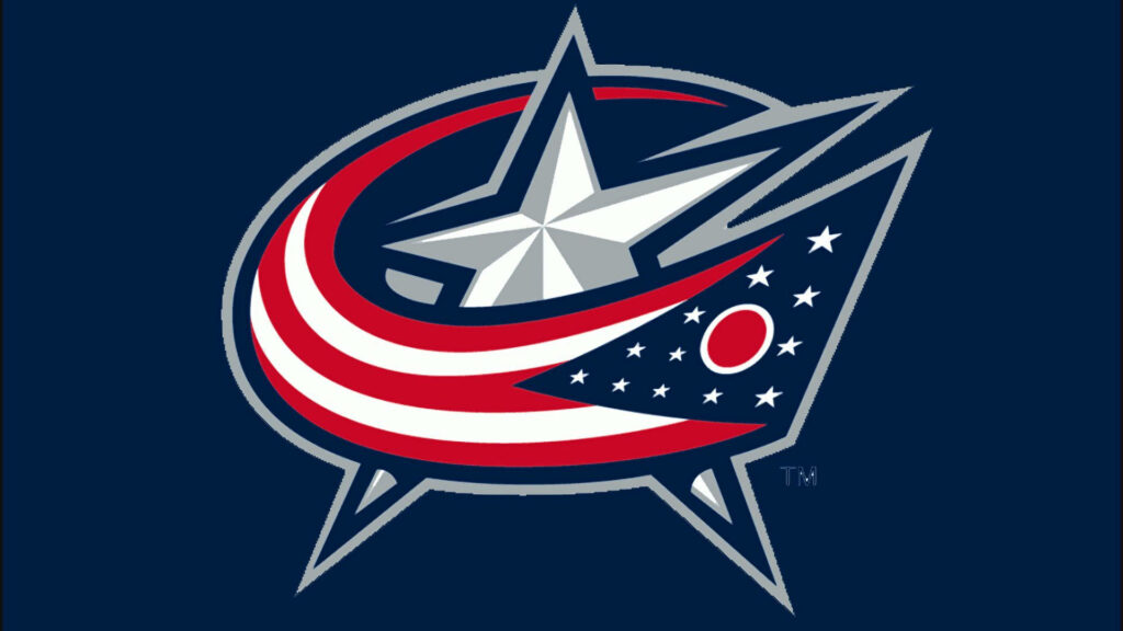 Columbus Blue Jackets logo on deep blue background with silver star and red white blue banner Wallpaper