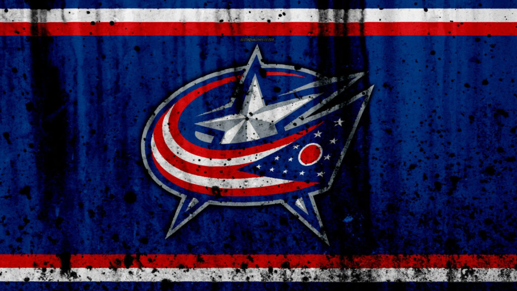 Columbus Blue Jackets logo on textured blue background with red white stripes and black splatters Wallpaper