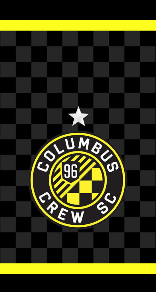 Columbus Crew logo on yellow and black checkered background with star celebrating MLS achievements Wallpaper