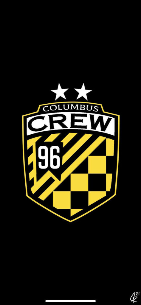 Columbus Crew SC wallpaper with black yellow shield logo two stars and 96 founding year minimalist design