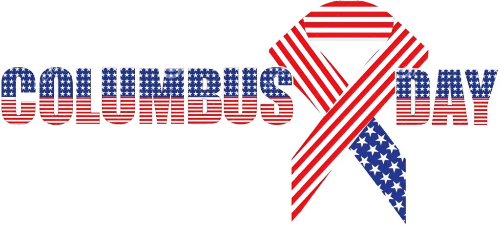 Columbus Day wallpaper with patriotic American ribbon stars stripes red white and blue background