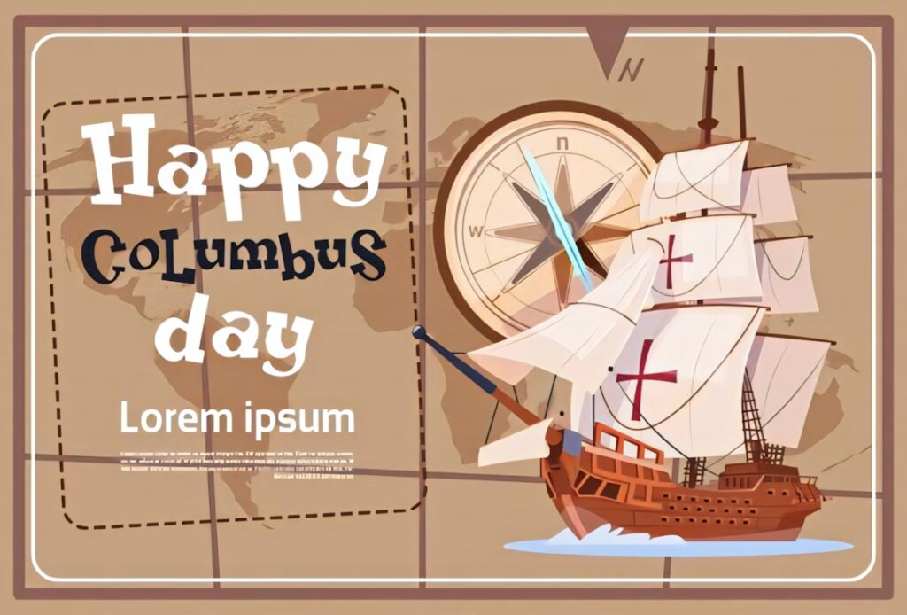 Columbus Day wallpaper with vibrant world map sailing ship compass exploration adventure art