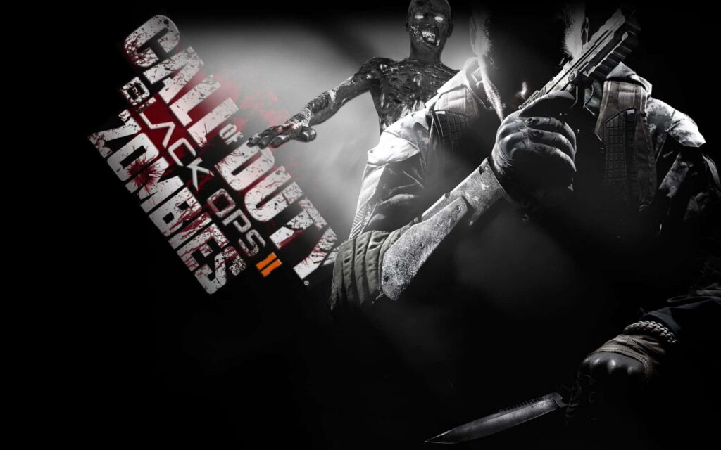 Intense Call of Duty Black Ops II promotional wallpaper with armed character in dark ambiance