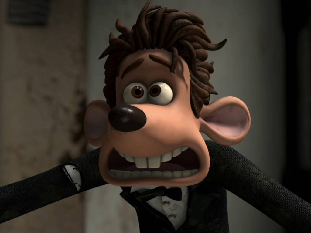 Roddy St James from Flushed Away in tuxedo with comically shocked expression CGI wallpaper