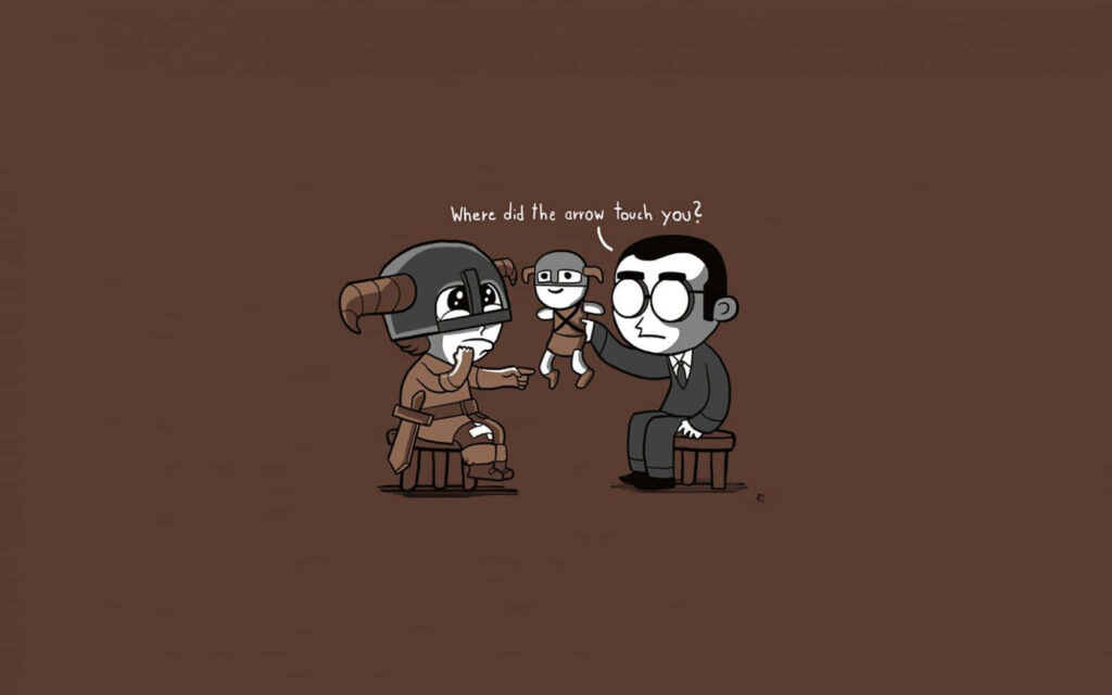 Comical Gaming Wallpaper: Humorous Therapy Session Illustration
