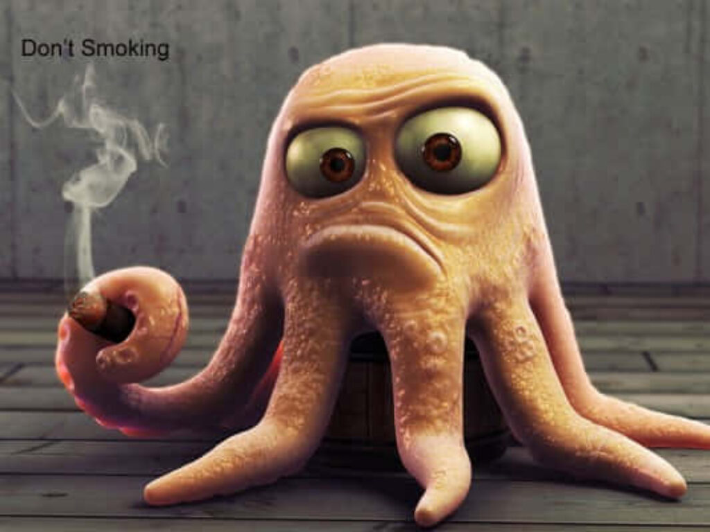 Comical Octopus Cigar Anti-Smoking Wallpaper: Don't Smoke!