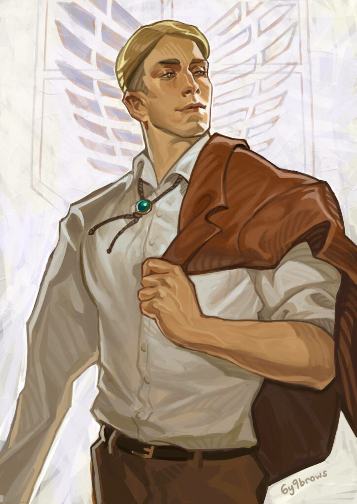 Commander Erwin Smith confident pose with coat Survey Corps background strong leadership wallpaper