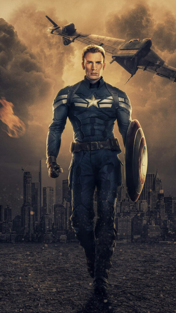 Captain America: The Epitome of Heroism, Leadership, and Patriotism - Chris Evans Exudes Power and Authority in Iconic Marvel Superhero Costume Wallpaper