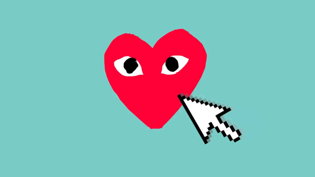 Comme des Garçons Heart Logo Wallpaper with Pixel Cursor on Teal