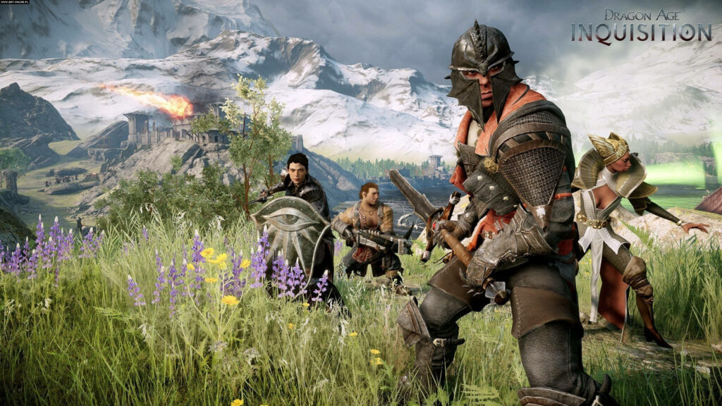 Legendary Allies Assemble: Varric Tethras and Vivienne Prepare for Battle in Dragon Age Inquisition Wallpaper