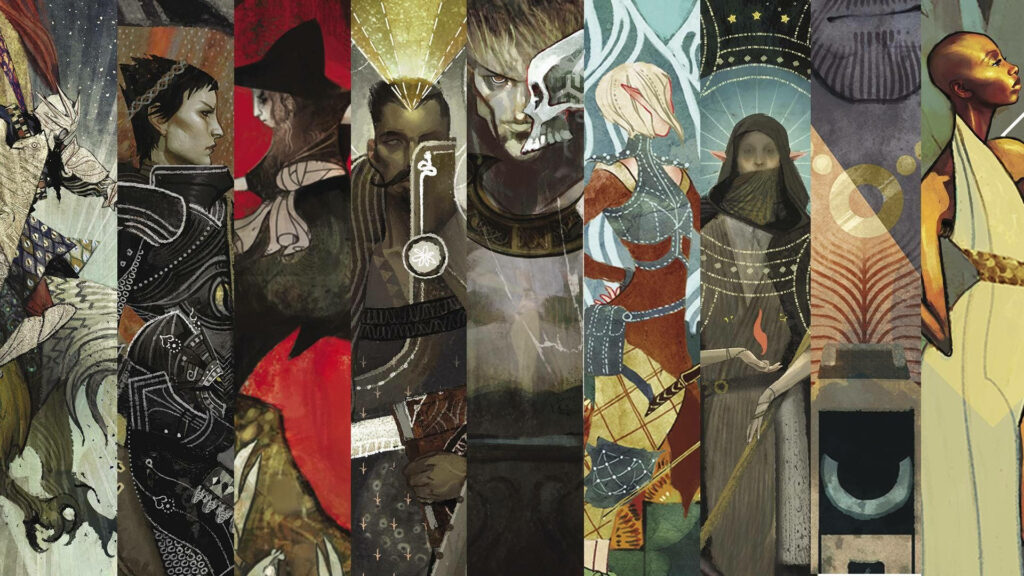 Unveiling the Legendary Heroes: Exploring the Vibrant Tapestry of Dragon Age Inquisition through an Enchanting Collage Wallpaper