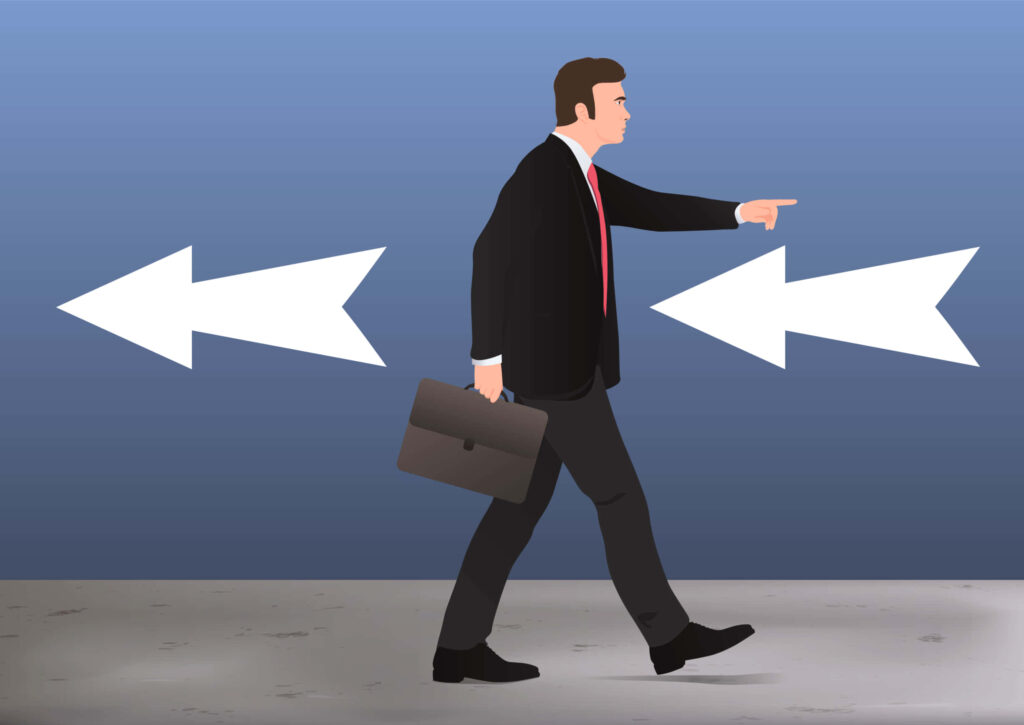 Contrarian Businessman Wallpaper: Confident Suit & Arrows Symbolizing Rules