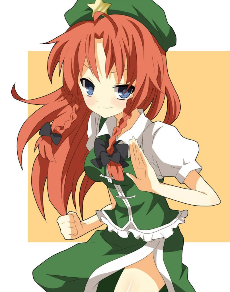 Anime wallpaper of Hong Meiling in green cheongsam martial arts pose Touhou Project fan art