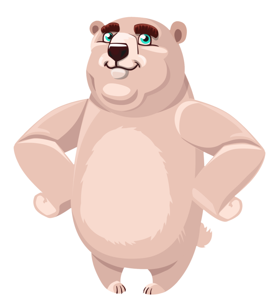Confident Cartoon Polar Bear with Blue Eyes Ready for Adventure Wallpaper