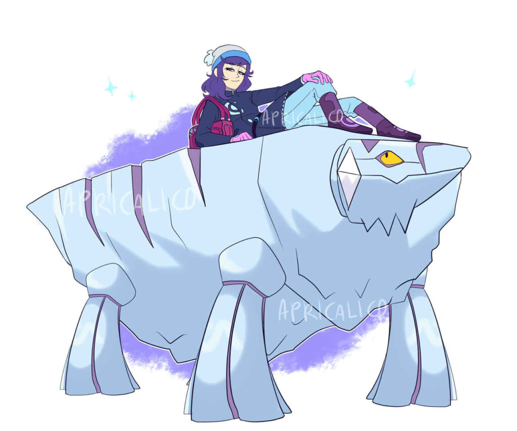 Confident trainer relaxing on Avalugg showing strong bond glowing soft background wallpaper