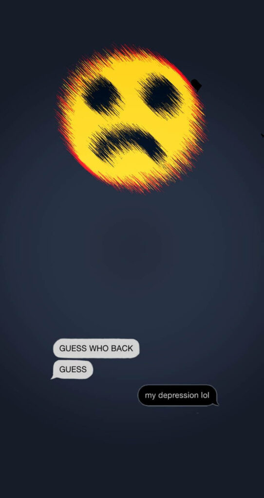 Desperate Dialogues: Depicting the Depths of Depression Through Text-based Despair - A Poignant Image with a Melancholic Emoji Background Wallpaper