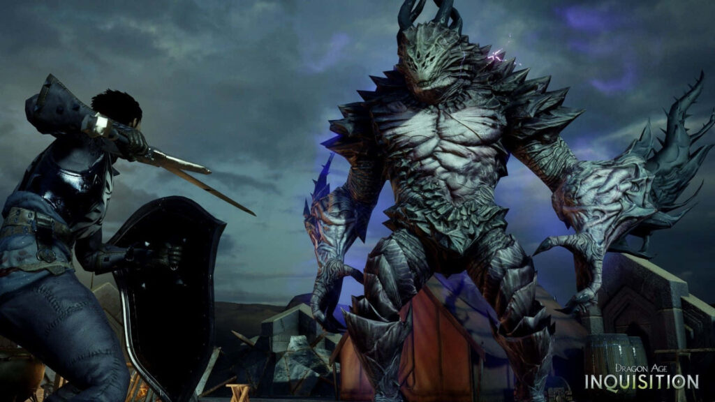 Epic Dragon Age Inquisition Warrior vs. Dragon Scene - Promotional Wallpaper Background