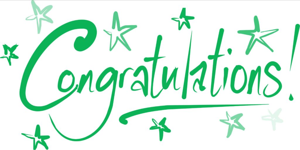 Congratulations text in green cursive with doodle stars festive celebration wallpaper background