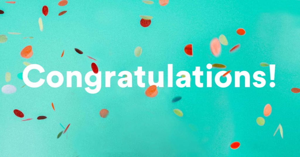 Festive Congratulations wallpaper with white text confetti on vibrant turquoise background celebration