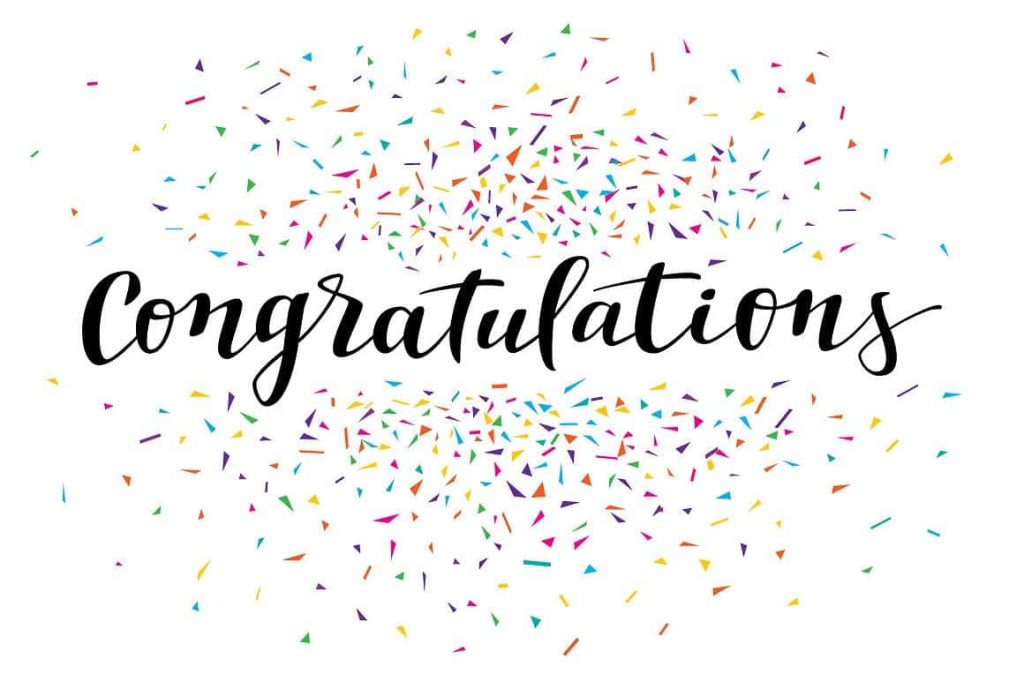 Stylish congratulations wallpaper with elegant black script and vibrant colorful confetti on white background