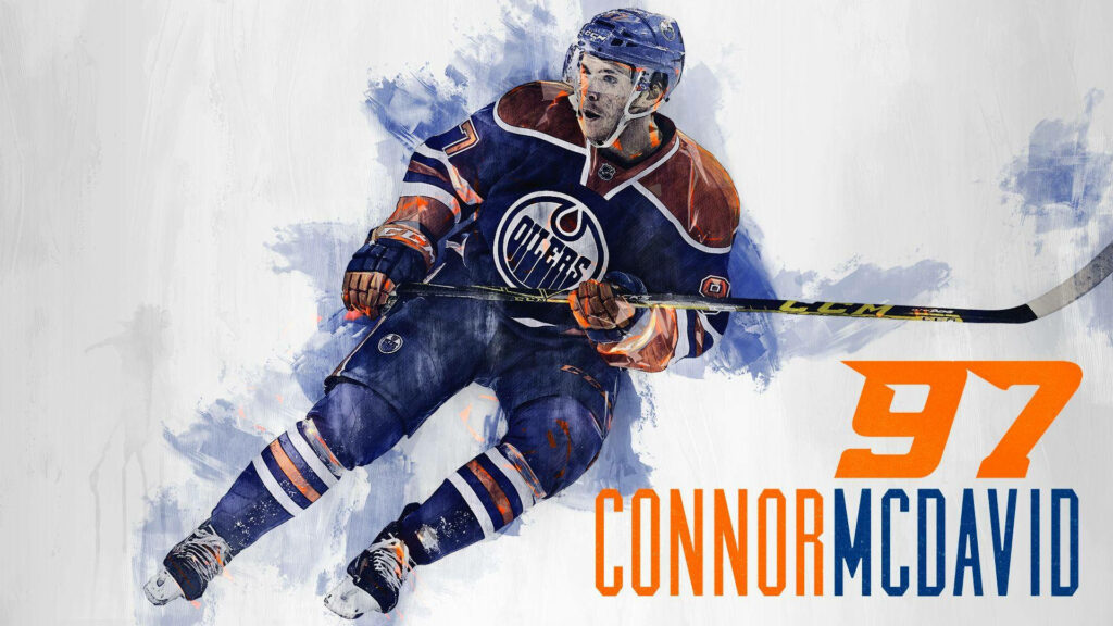 Connor McDavid Edmonton Oilers digital art wallpaper dynamic action bold brushstrokes number 97