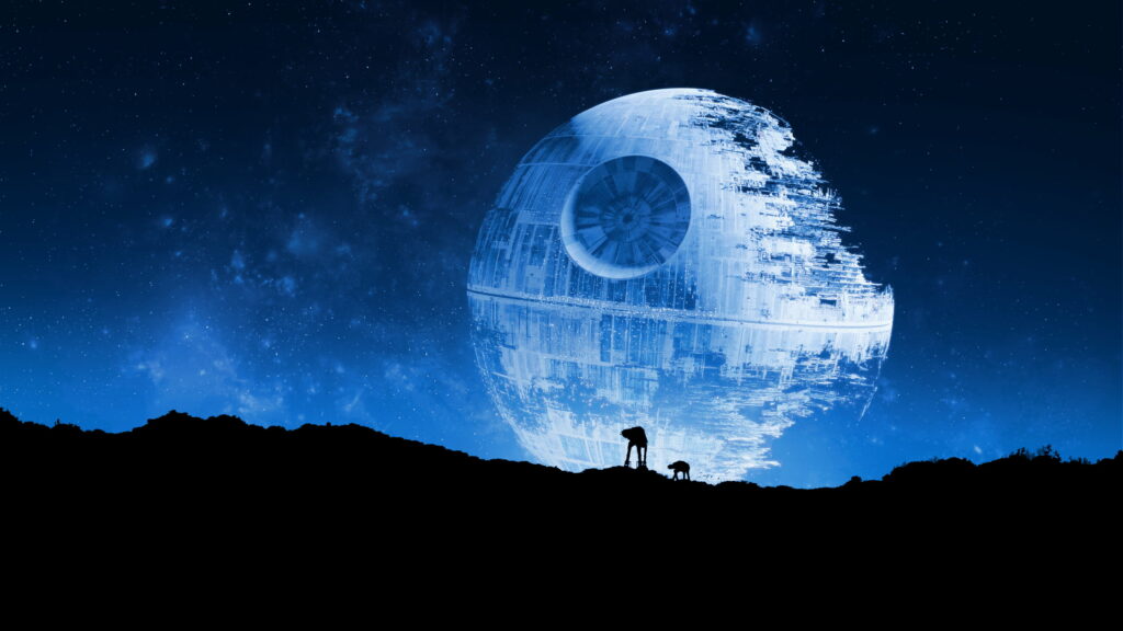 Star Wars Death Star silhouette against starry sky - adventure and conflict Wallpaper