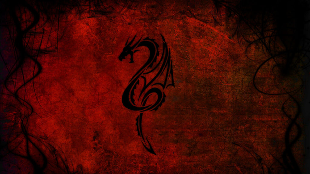 Dragon Emblem Art: Mystical Symbol on Red Background - Fantasy Gaming Aesthetic Wallpaper