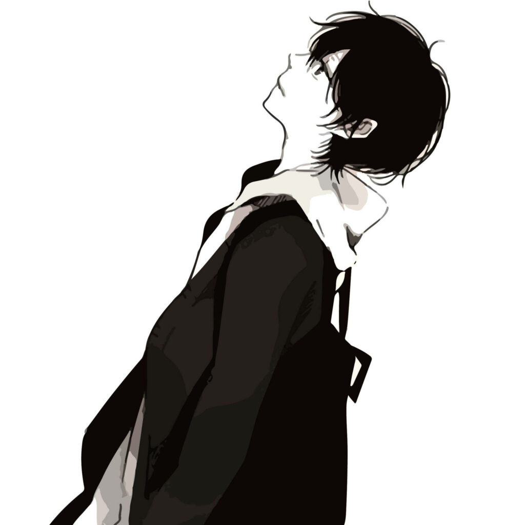Minimalist Anime Boy Wallpaper: Contemplative Black & White Design