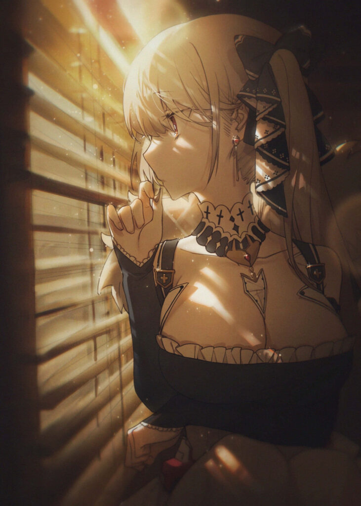 Serene Anime Girl Wallpaper: Thoughtful Gaze & Warm Sunlight