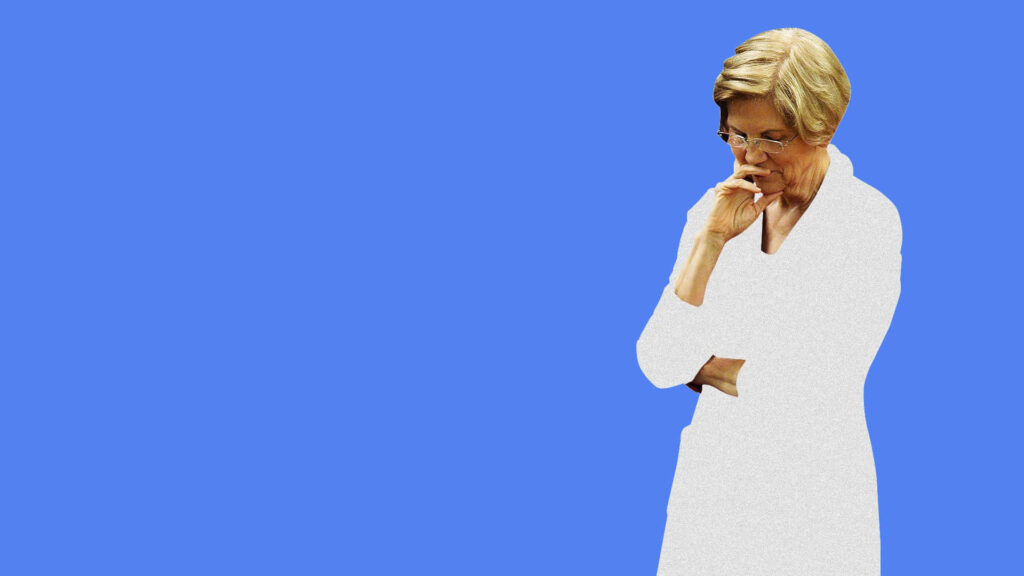 Contemplative Elizabeth Warren Wallpaper in Minimalist Blue Background