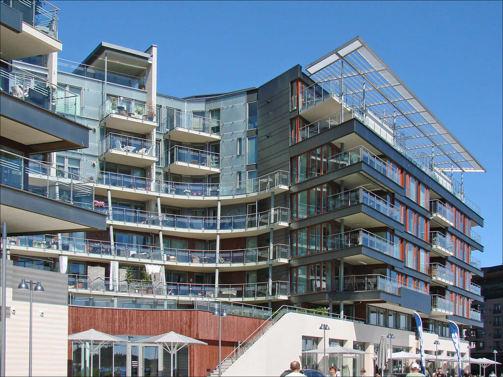 Contemporary Curved Oslo Building with Glass Balconies - Wallpaper