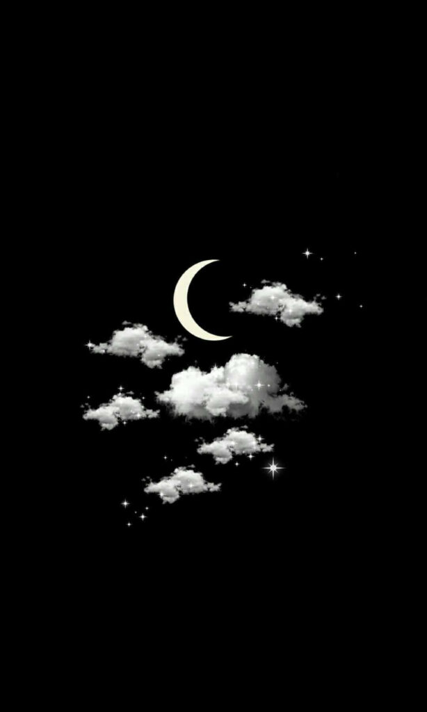 Black and White Monochromatic Clouds and Moon Background Wallpaper